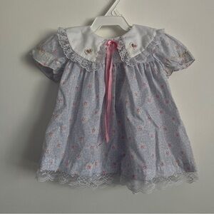Vintage 1980s Carter’s Floral Baby Girl Dress with Lace Trim-Size 3-6 Months